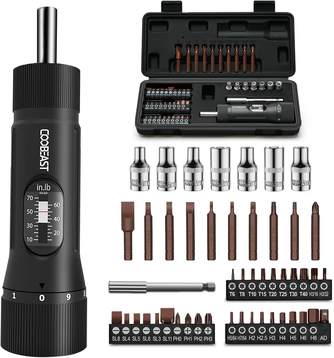 coobeast 49-Piece Preset 1/4 inch Torque Screwdriver with S2 Bits