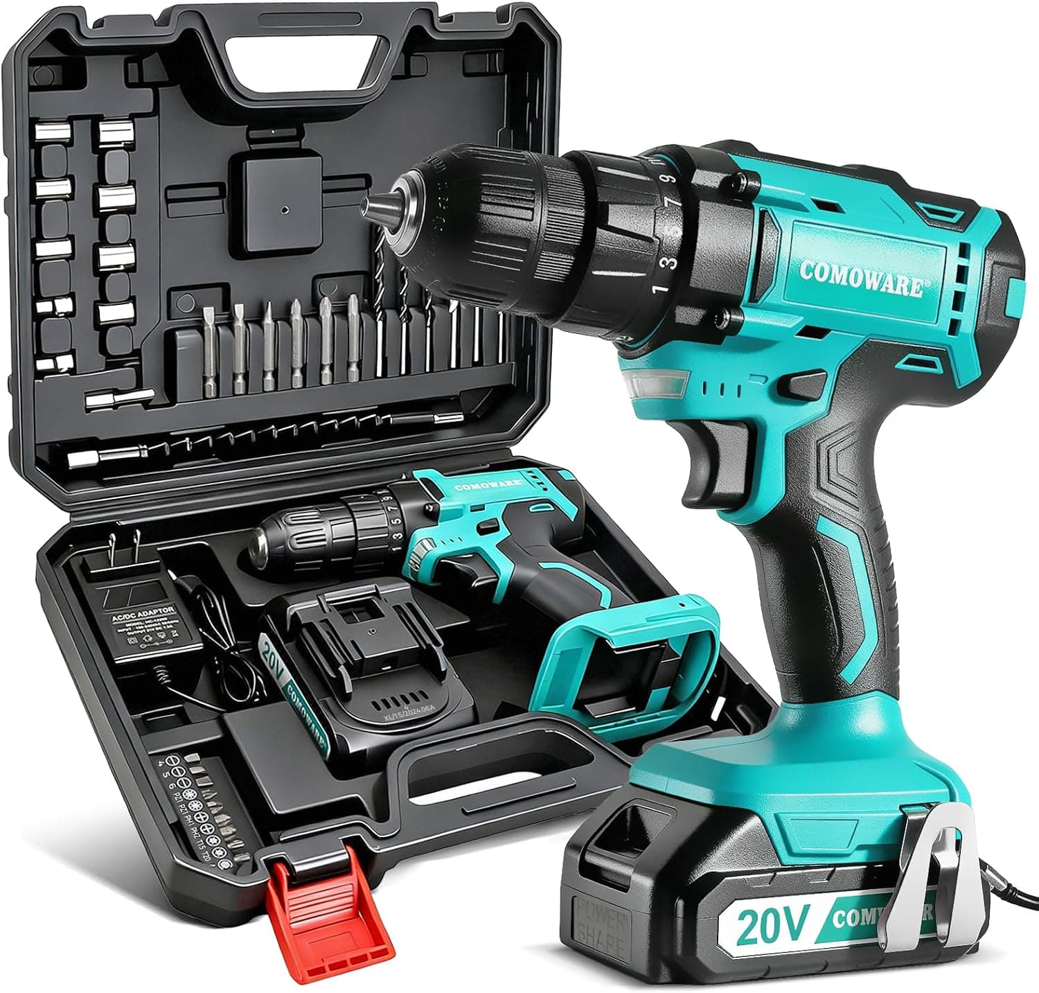 COMOWARE Cordless Drill with Bits Set, Charger and Battery